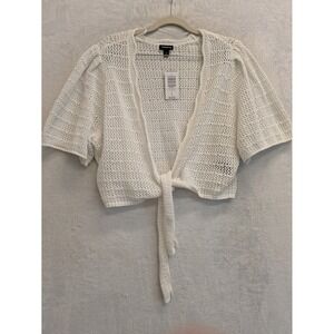 Torrid White Crochet Cardigan Tie Front Shrug Sweater Bright White Size 0 L